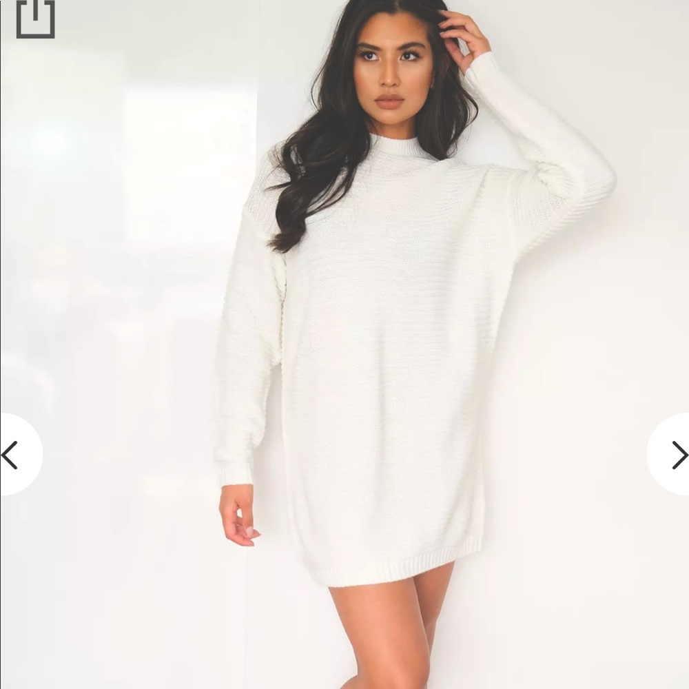 Missguided white rib knit high neck sweater dress